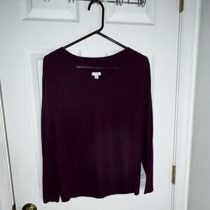 J. Jill Purple Knit Pullover Sweater V-Neck Ribbed Cuffs - Size S
